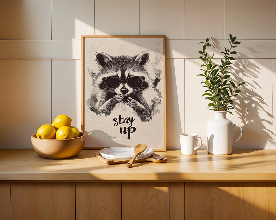 Cool Raccoon with Sunglasses Poster with Stay Up Quote Artwork - Image 4