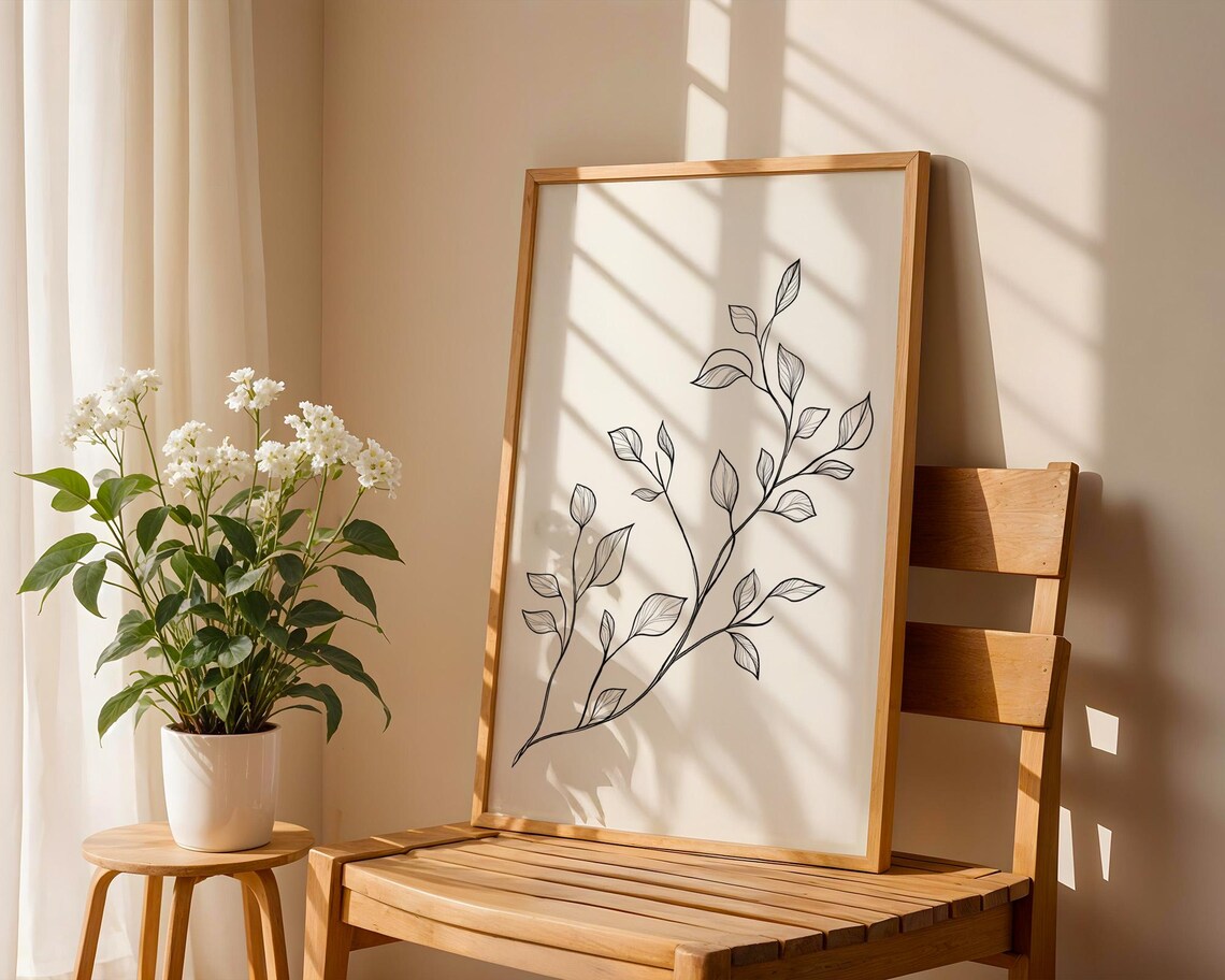 Minimalist Line Art Vines, Kitchen Office Decor - Image 5