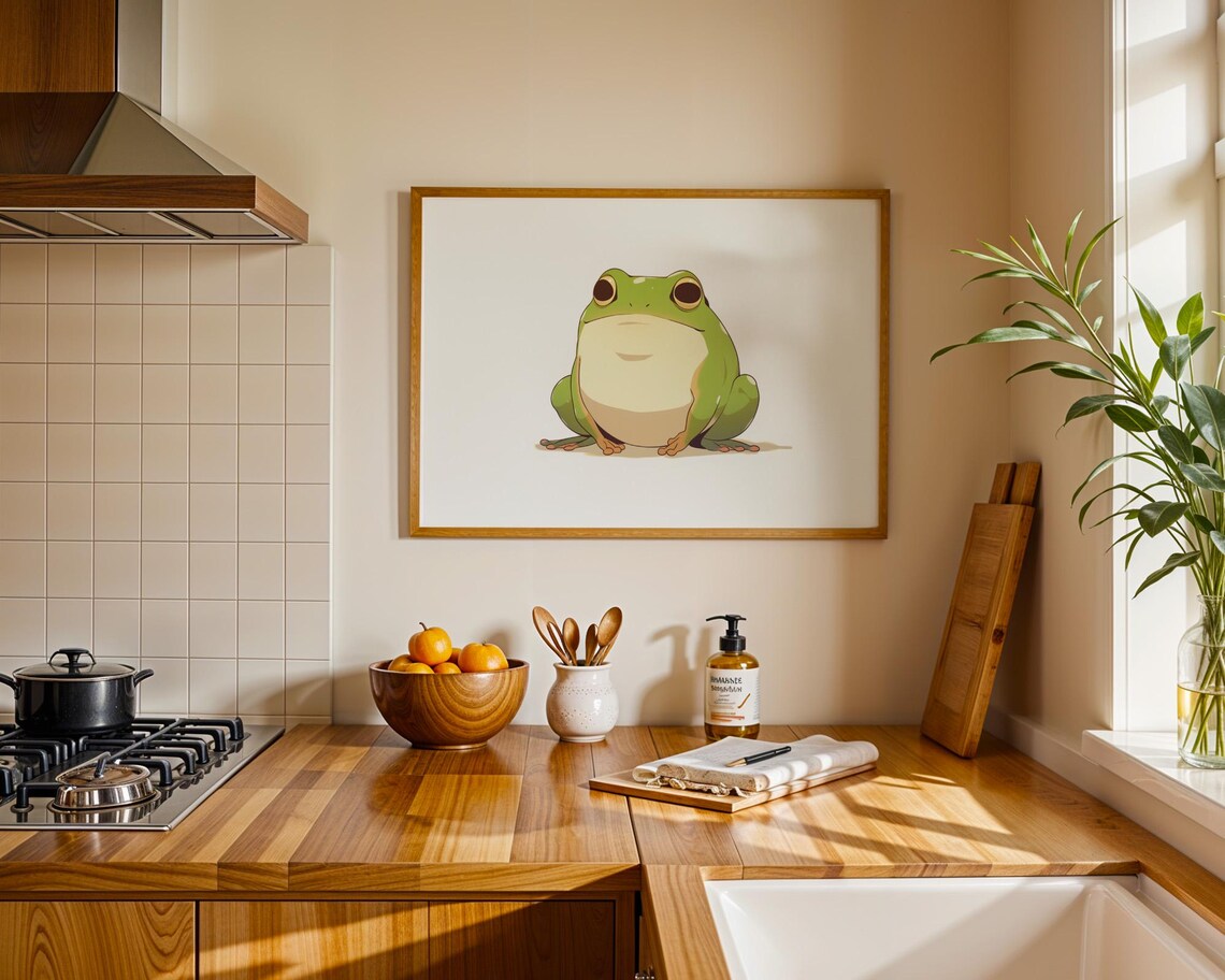 Chubby Green Cartoon Frog Cute Kawaii Nursery Illustration Poster - Image 4