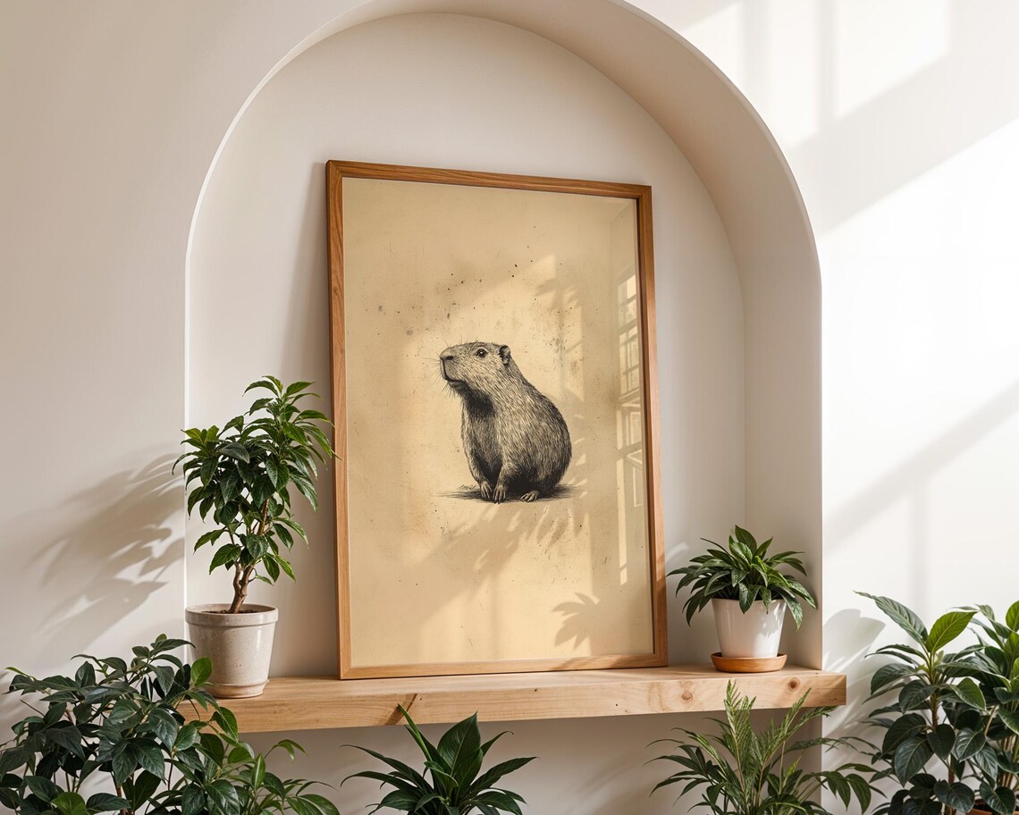 Vintage Capybara Art Print, Kitchen Office Decor - Image 2