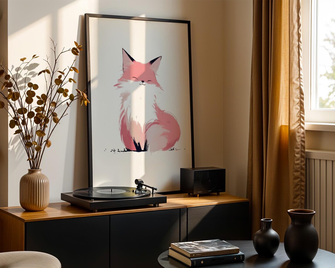 Cute Smiling Pink Fox Poster with Soft Watercolor Minimalist Art - Image 4