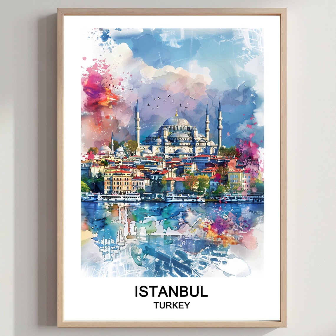 Istanbul Turkey Ottoman Mosque Waterfront Watercolor Travel Poster