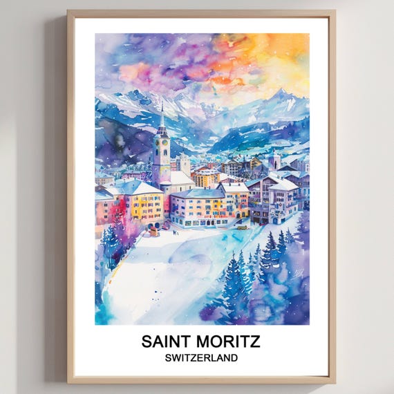 St Moritz Ski Resort Print Switzerland Travel Poster