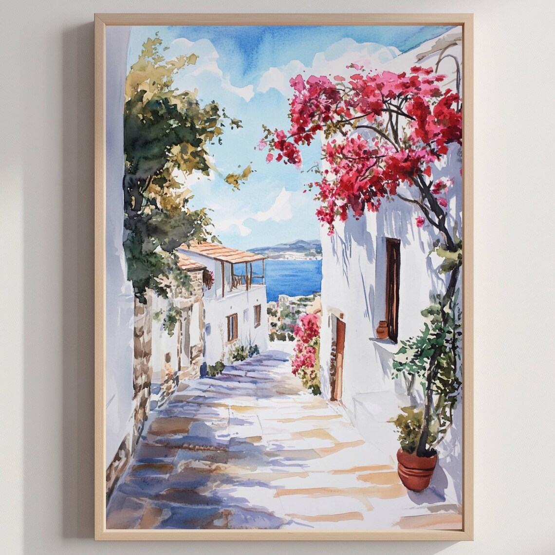 Assos Kefalonia Greece Watercolor Poster Island Alley Sea View Art