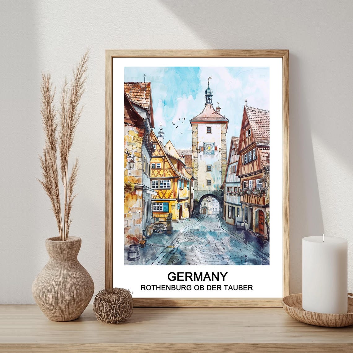 Rothenburg Ob Der Tauber Germany Watercolor Poster Medieval Street Art