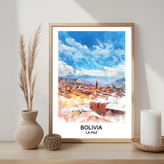 La Paz Bolivia Watercolor Print Travel Art Home Decor