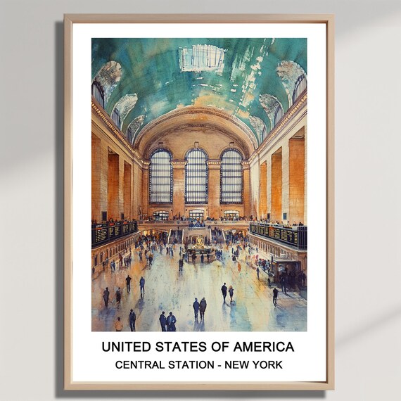 Grand Central Terminal Watercolor Poster of the Main Concourse New York