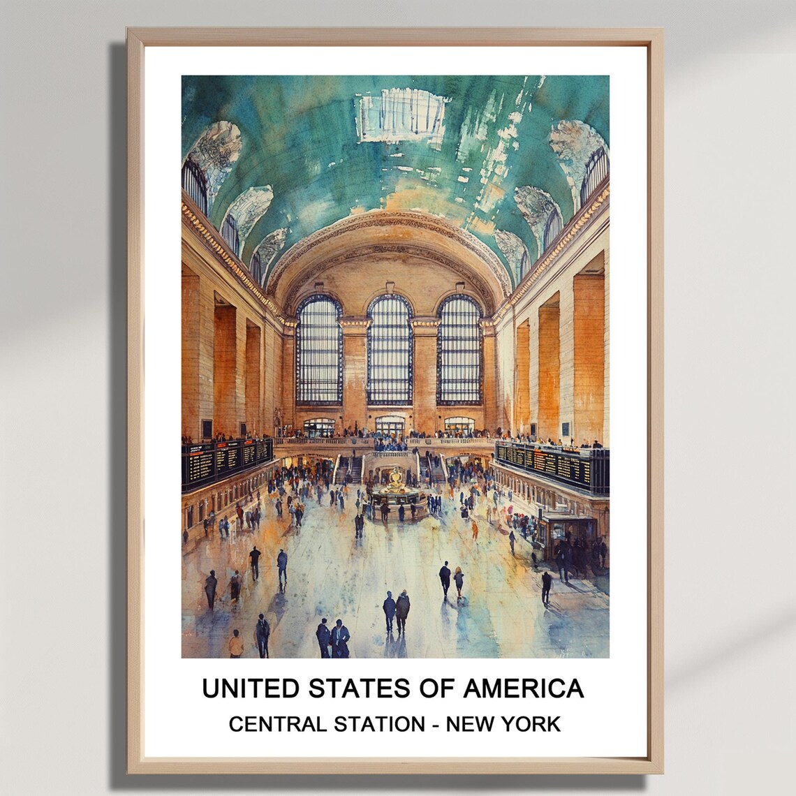 Grand Central Terminal Watercolor Poster of the Main Concourse New York