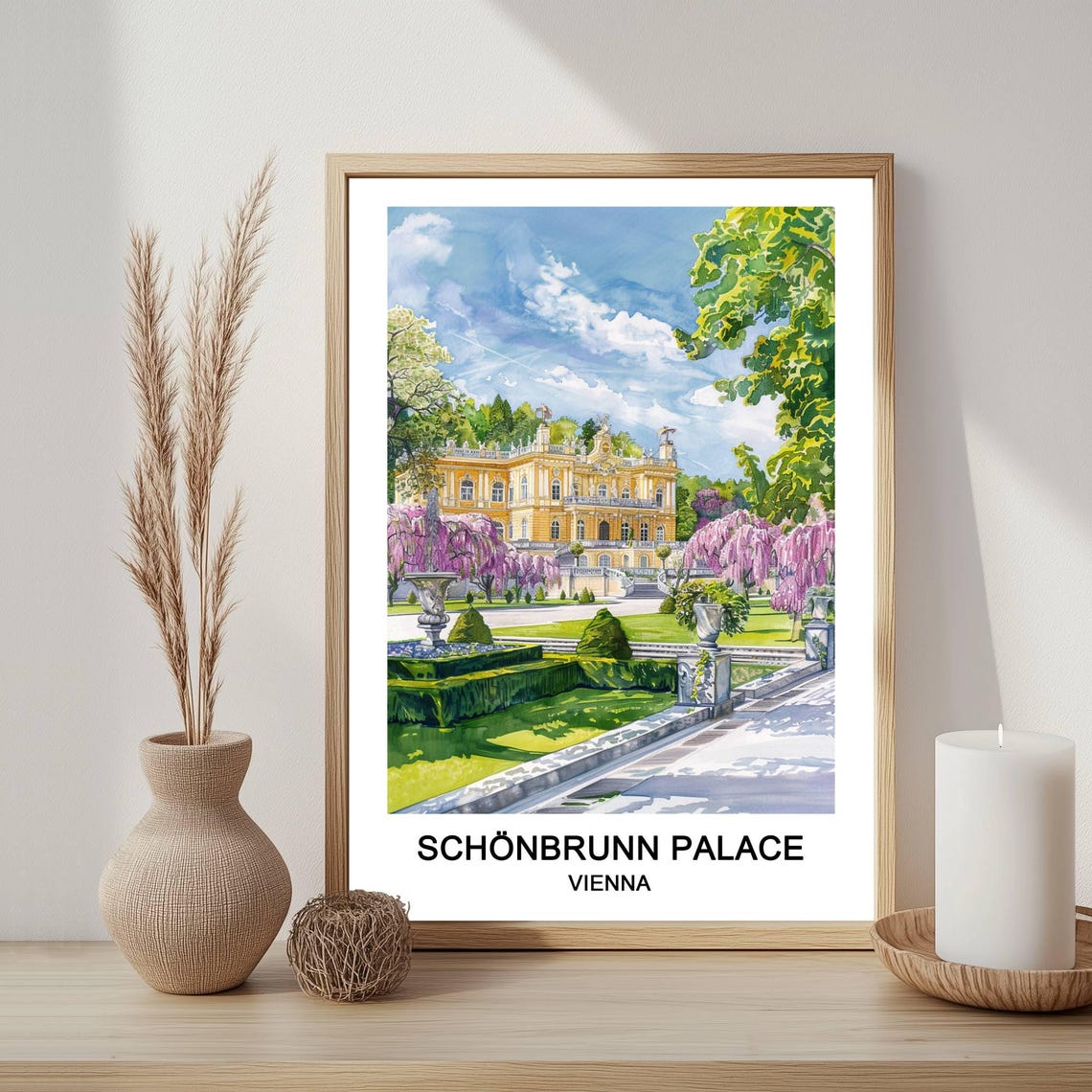 Schonbrunn Palace Vienna Summer Garden Watercolor Travel Poster