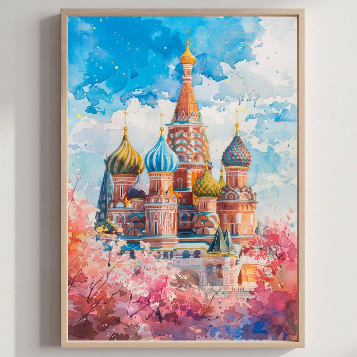 St Basils Cathedral Moscow Onion Domes Watercolor Russia Poster