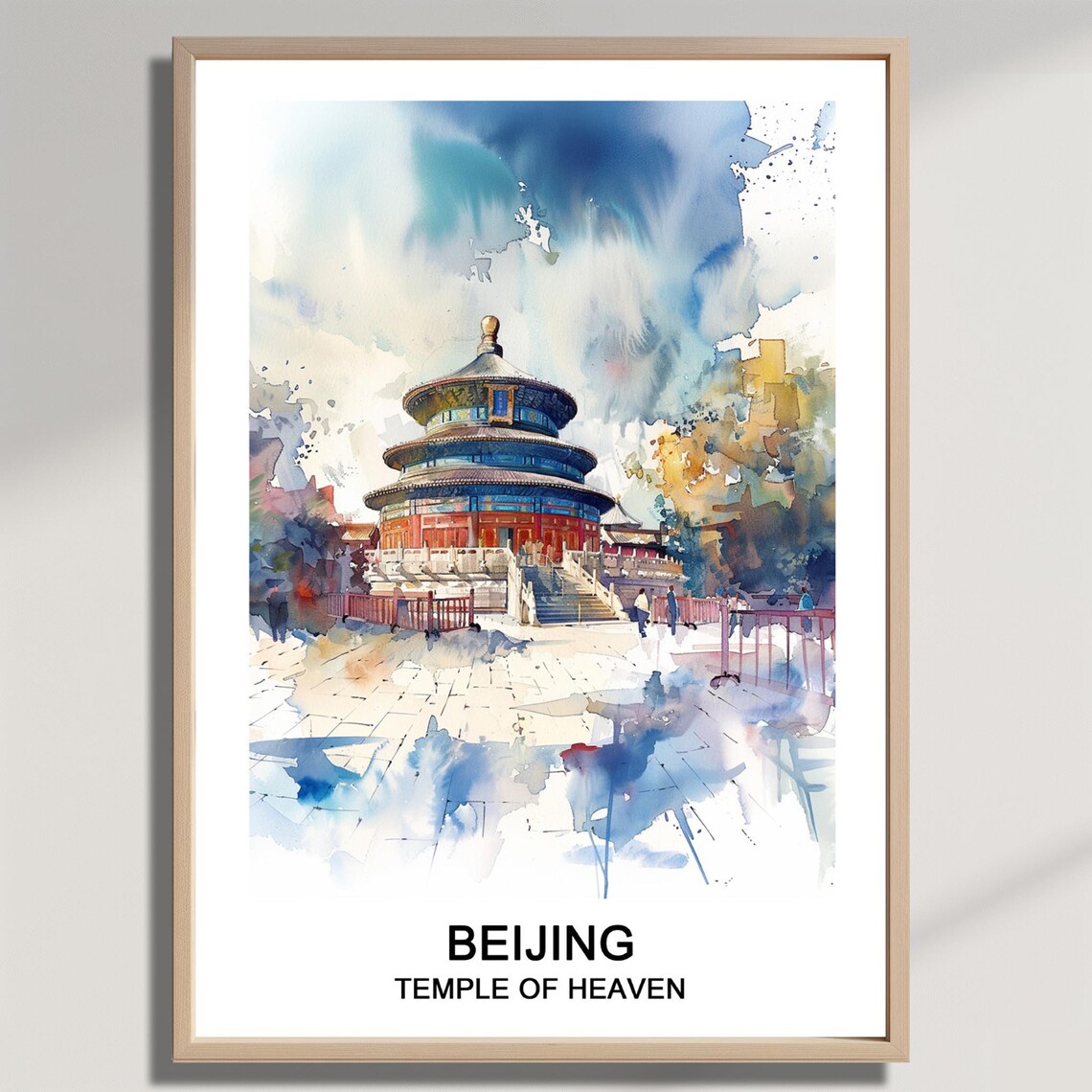 Beijing Temple of Heaven Watercolor China Landmark Travel Poster
