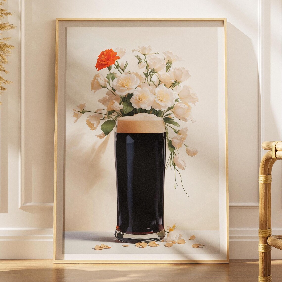 Stout Beer Floral Poster Dark Brew Glass Flower Vase Bar Decor Brewery Art