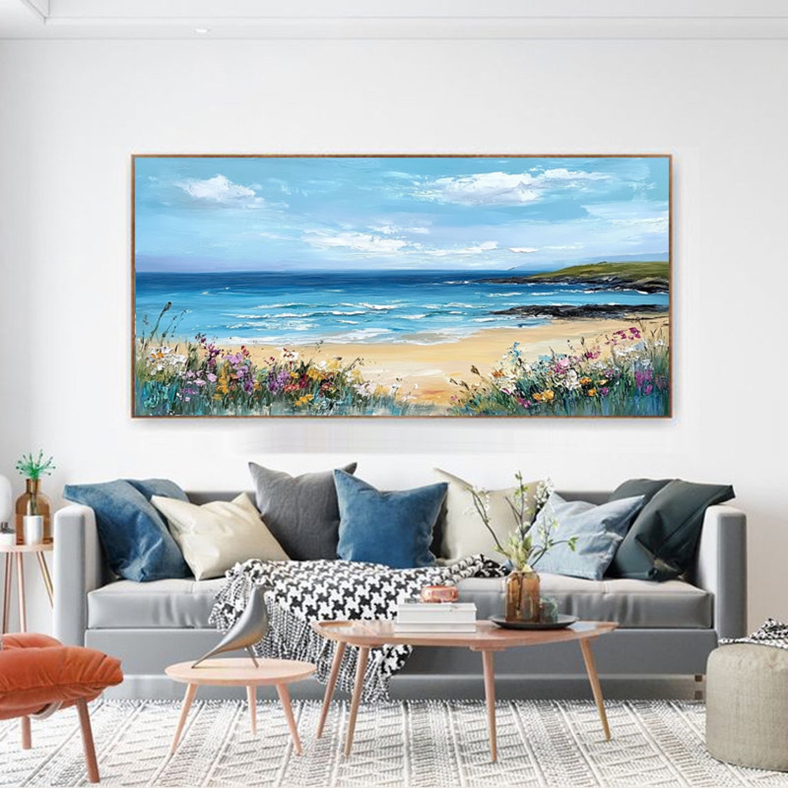 Sunny Flower Fringed Beach With a Rocky Cove Panoramic Poster - Image 6