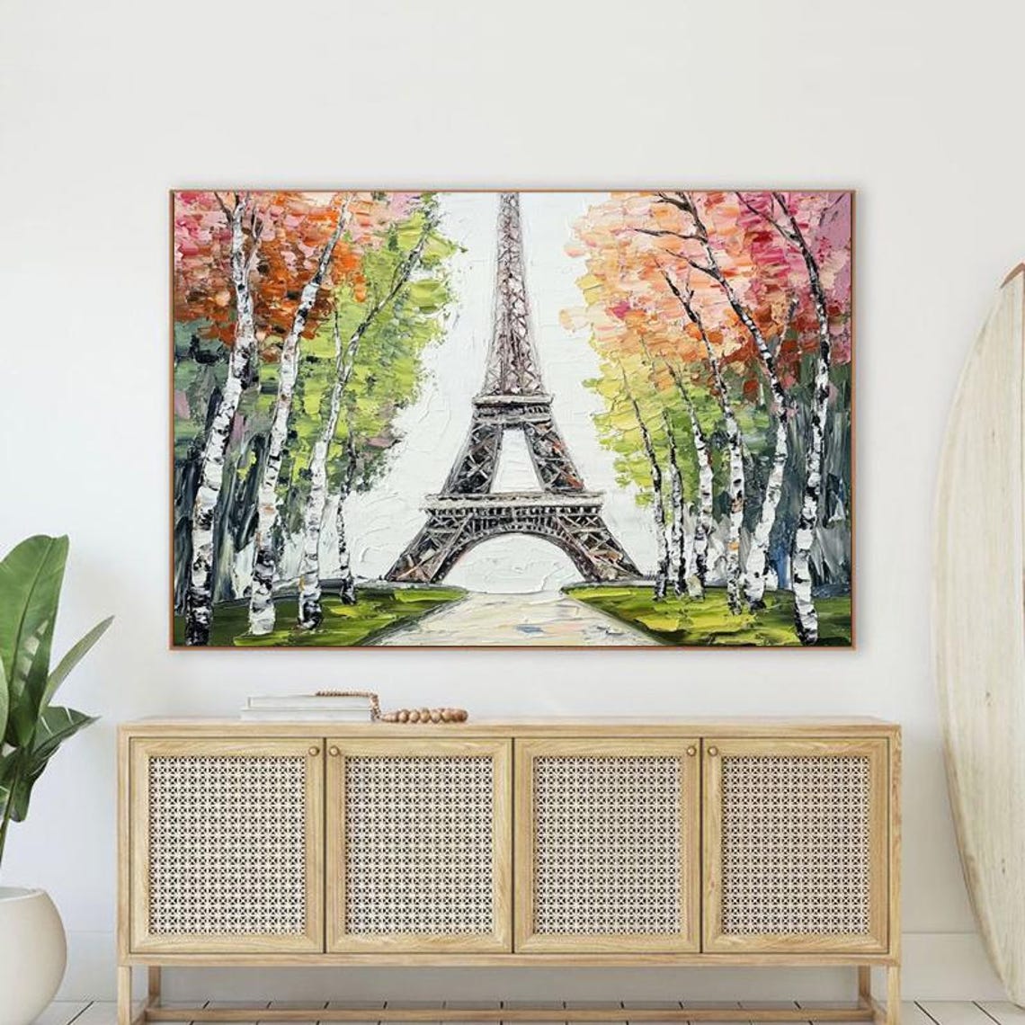 Hand Painted Landscape Oil Painting Eiffel Tower With Forest Abstract Art Wall Decor For Living Room Entryway Dining Room - Image 6