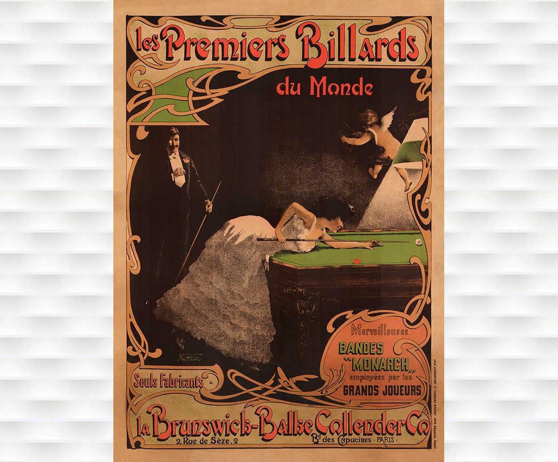 Les Premiers Billards Du Monde Brunswick Vintage Billiards Poster