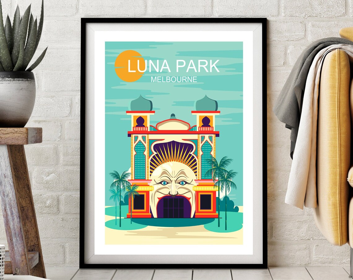 Melbourne Luna Park Poster, Retro Travel Print