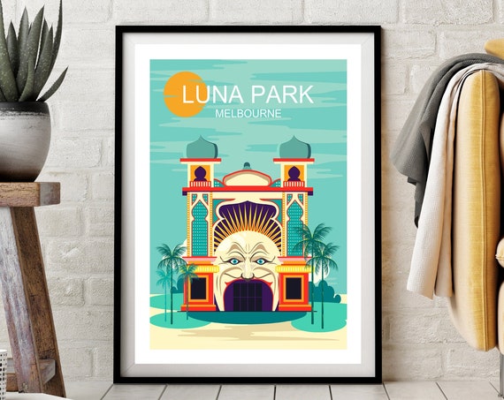 Melbourne Luna Park Poster, Retro Travel Print