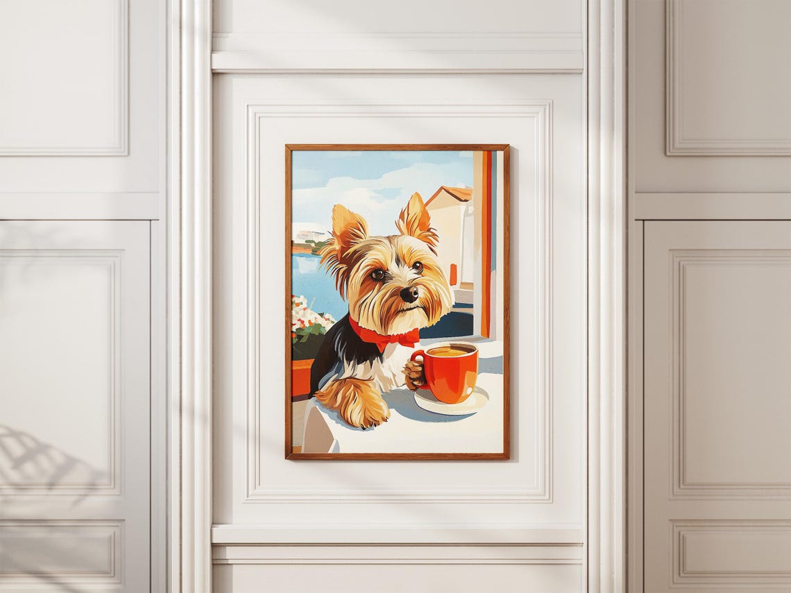 Yorkshire Terrier Dog With Red Bow Tie Coffee Cup Art Poster - Image 2