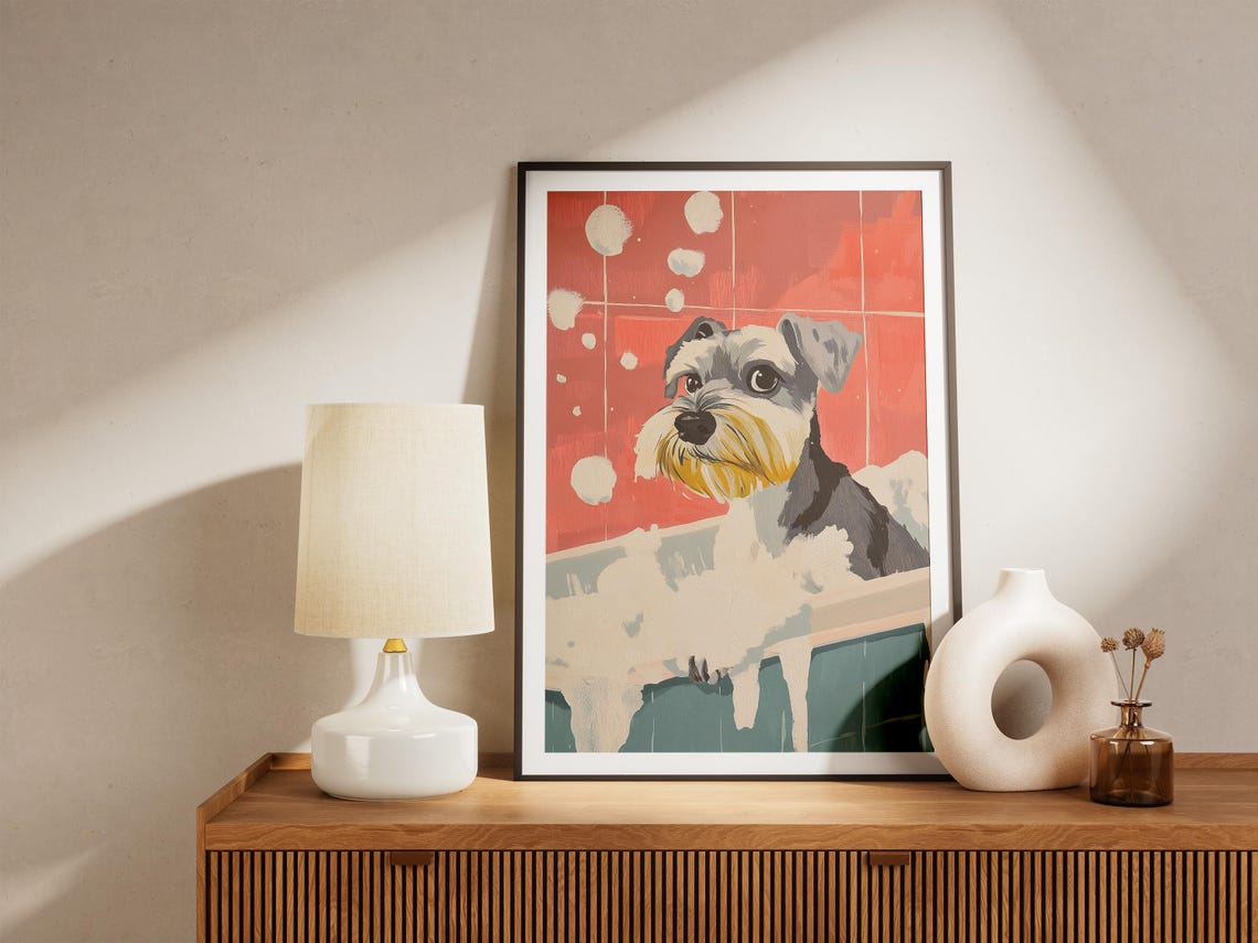 Miniature Schnauzer Foamy Bubble Bath Tub Bathroom Humor Poster - Image 4