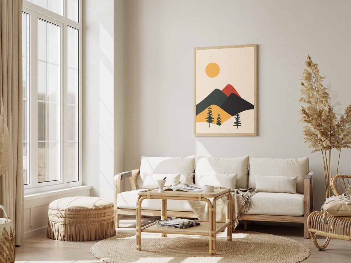 Abstract Mountain Landscape Christmas Poster with Yellow Sun - Image 4