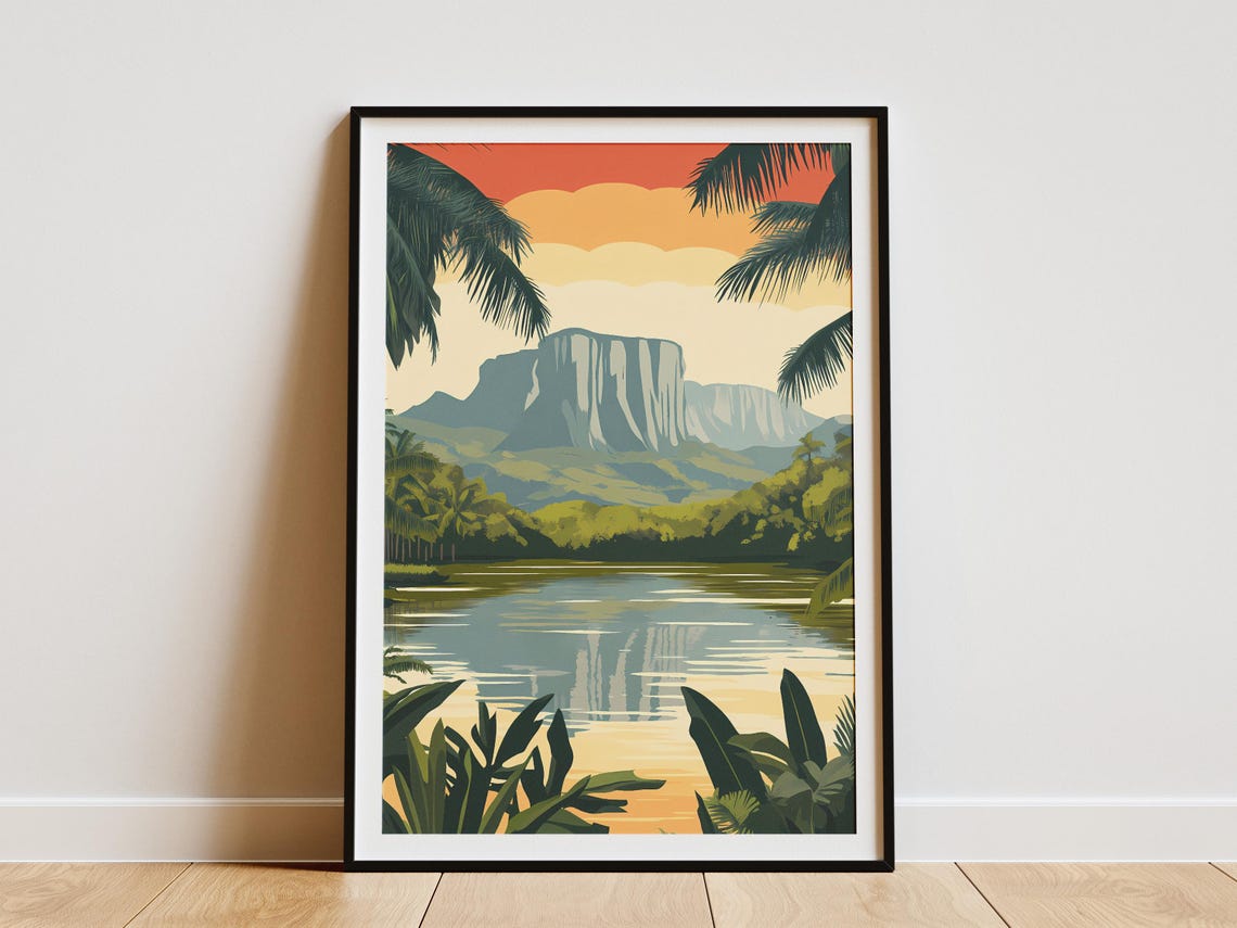 Gran Sabana Venezuela Tepui River Reflection Sunset Art Poster