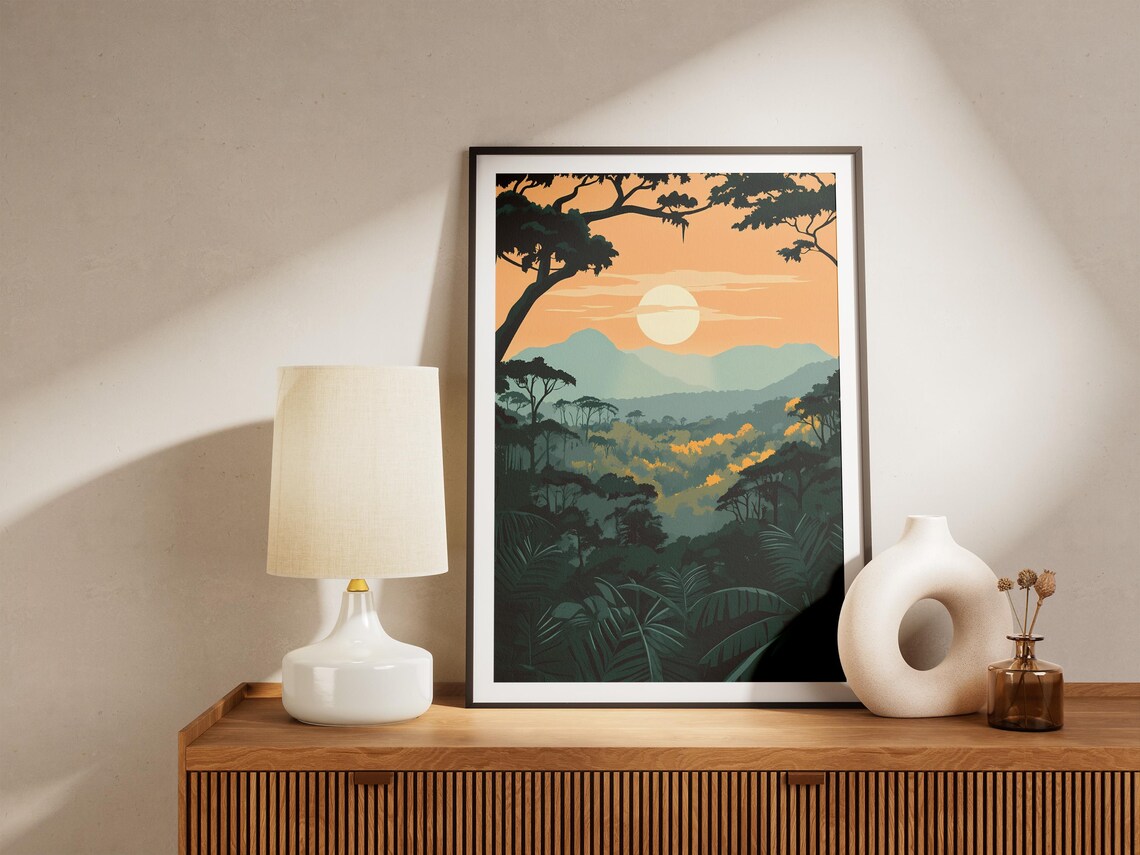 Kahuzi Biega Congo Jungle Sunset Mountains Vintage Travel Decor Poster - Image 4