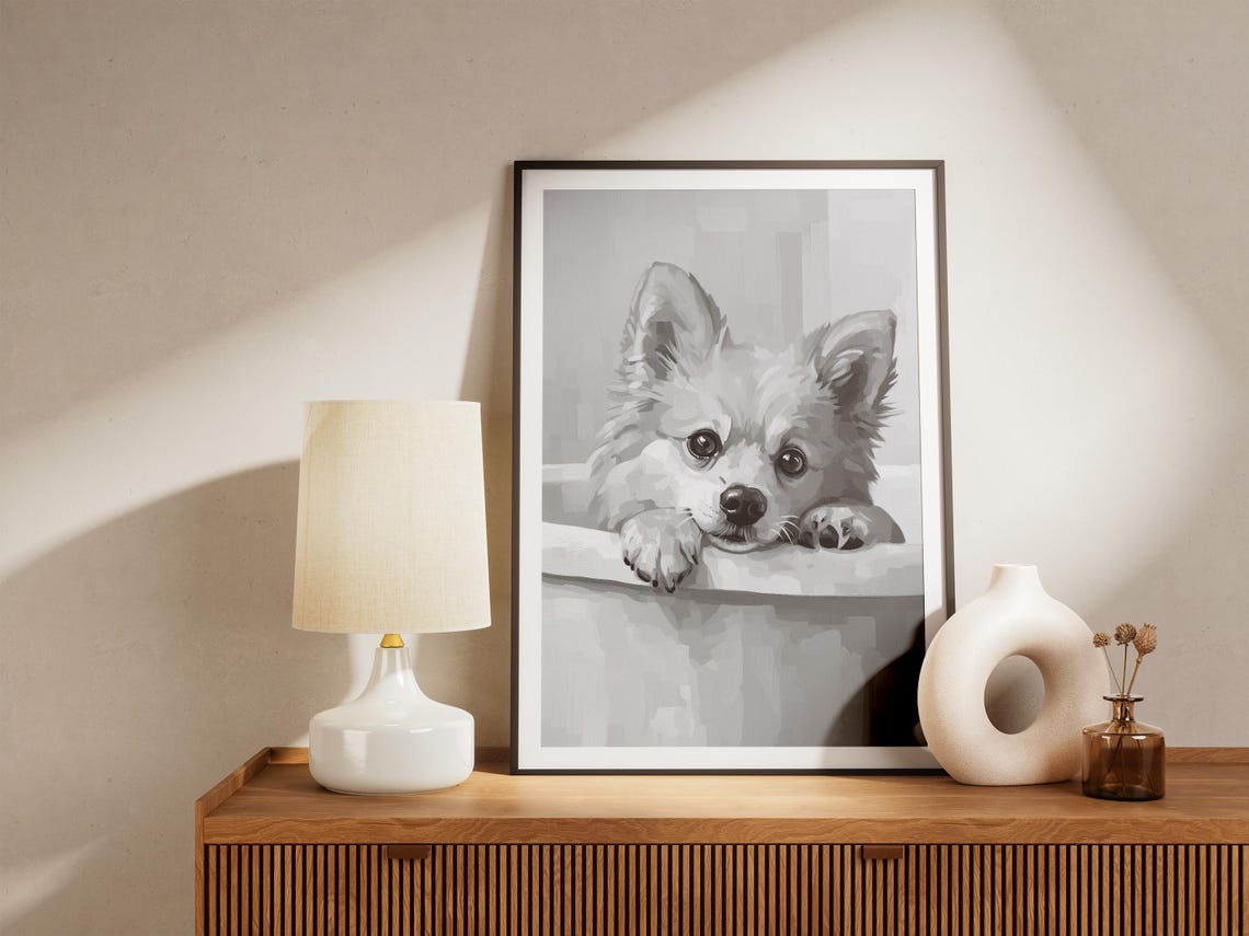 Adorable Fluffy Pomeranian Puppy Bubble Bath Minimalist Dog Poster - Image 4