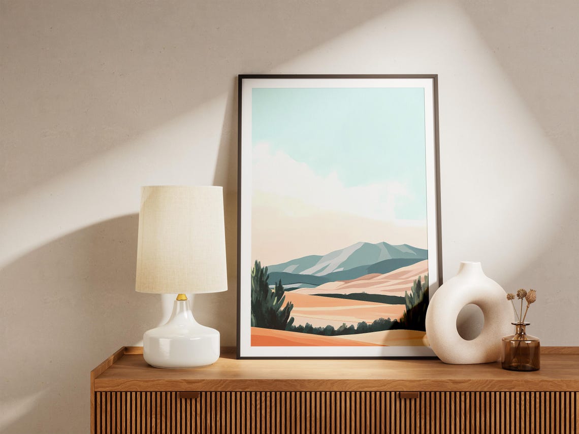 Abstract Peach And Teal Rolling Hills Minimalist Landscape Poster - Image 5