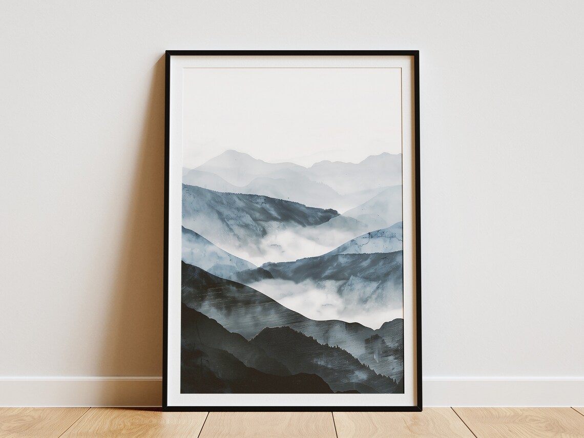 Minimalist Japandi Mountain Art Print Abstract Landscape Wall Decor Boho Home Decor