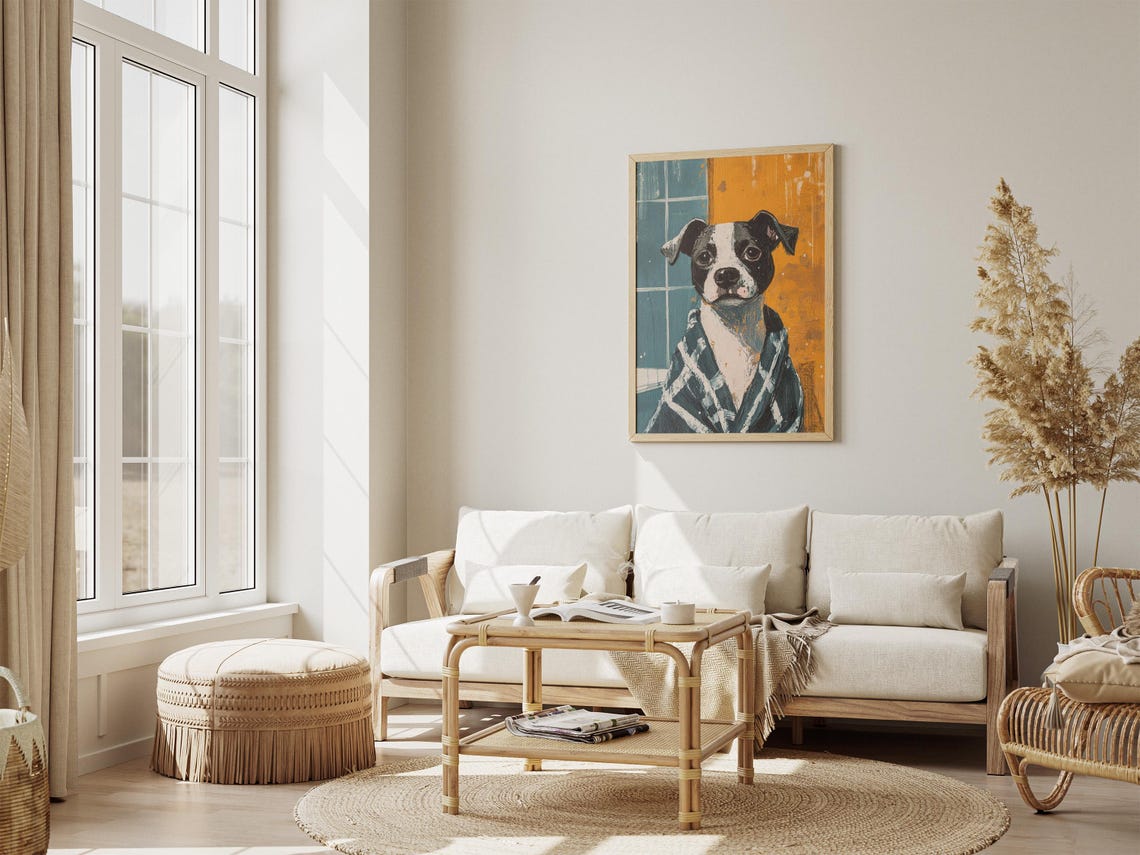 Staffordshire Terrier Bathrobe Bathroom Poster Dog Art Print Pet Portrait Funny Dog Modern Dog Painting Canine Art Pet Lover Gift Whimsical - Image 4