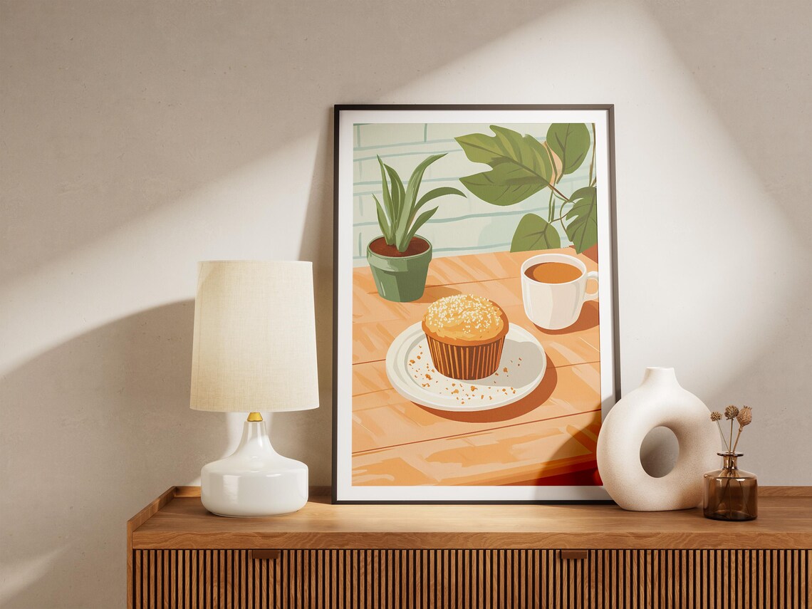 Streusel Muffin Cup of Tea Wooden Table Morning Kitchen Poster - Image 5