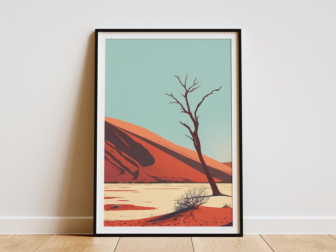 Namibia Desert Minimalist Poster Modern Art Print Landscape Wall Decor Sossusvlei Travel Poster
