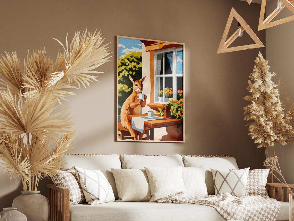 Wallaby Cafe Coffee Cup Window Cute Australian Animal Art Poster - Image 3