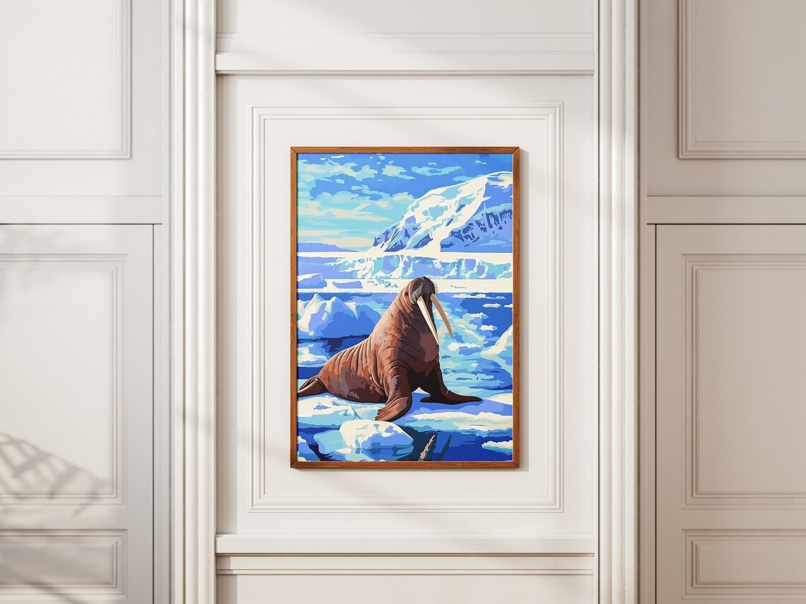Arctic Walrus on Sea Ice Vintage Wildlife Travel Style Poster - Image 2