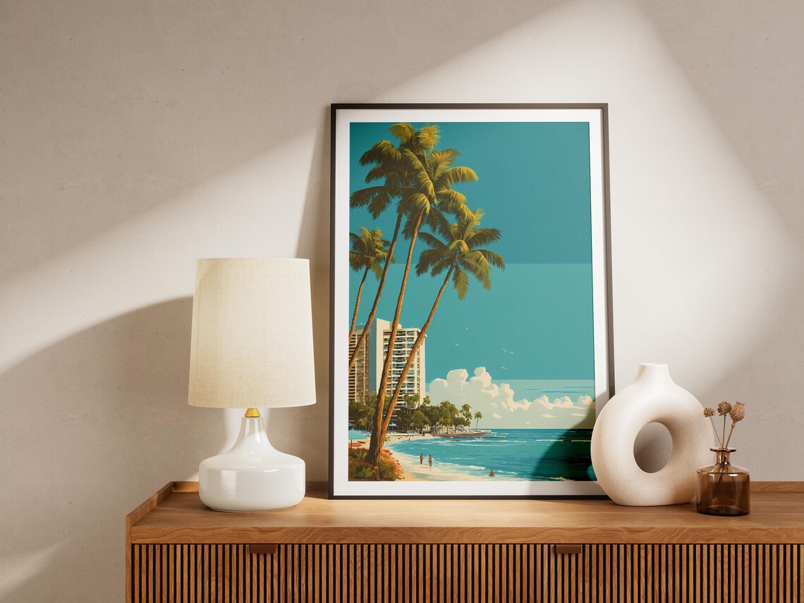 Midcentury Palm Trees Beach Hotel Retro Tropical Travel Style Poster - Image 4