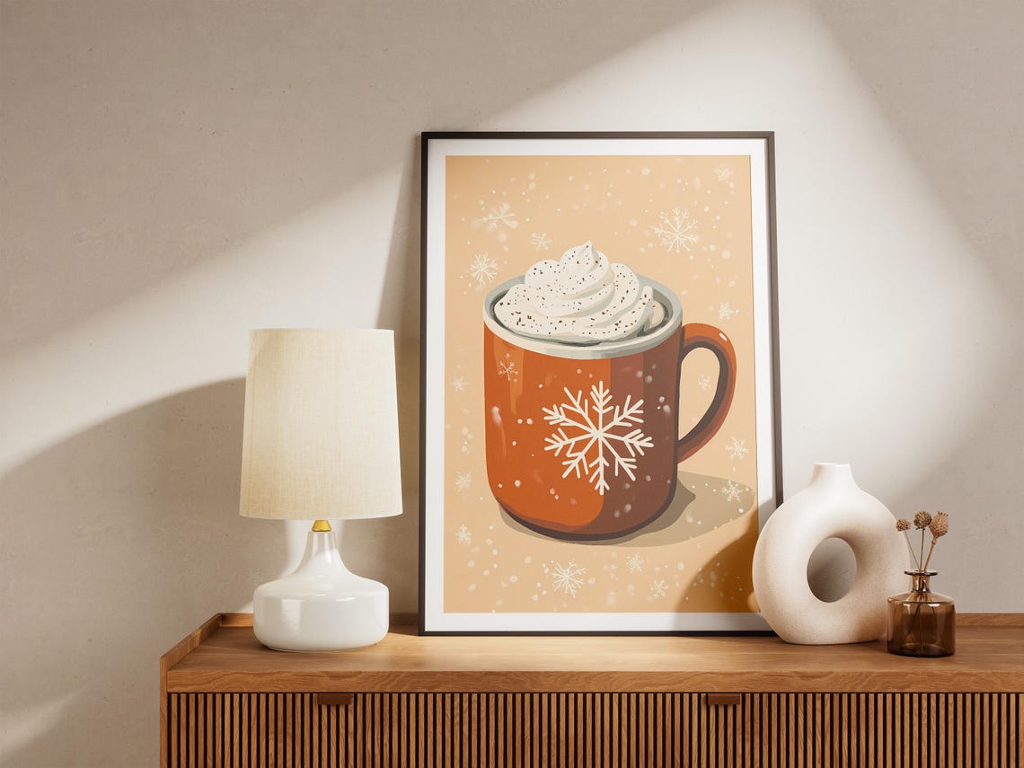 Hot Chocolate Mug With Whipped Cream Winter Snowflake Art Poster - Image 4