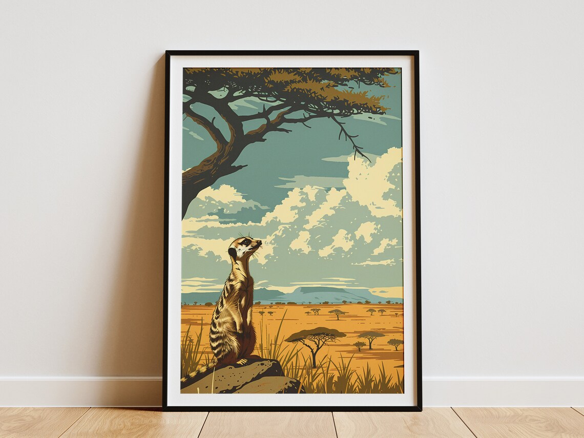 Meerkat On Savanna Vintage Travel Poster