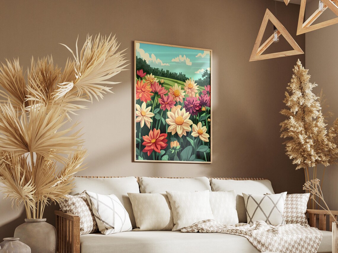 Colorful Dahlia Meadow Summer Garden Botanical Flower Poster - Image 3