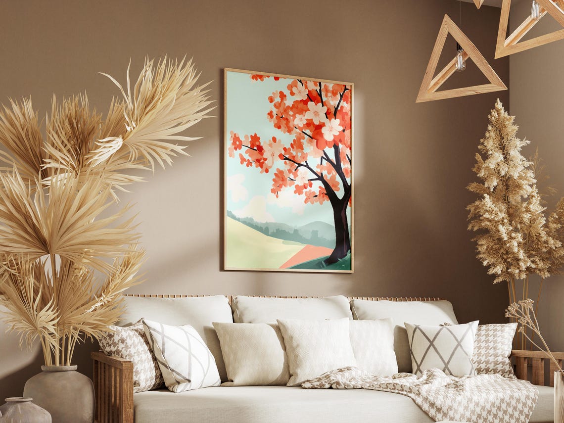 Coral Cherry Blossom Tree By Green Hills Spring Floral Poster - Image 3