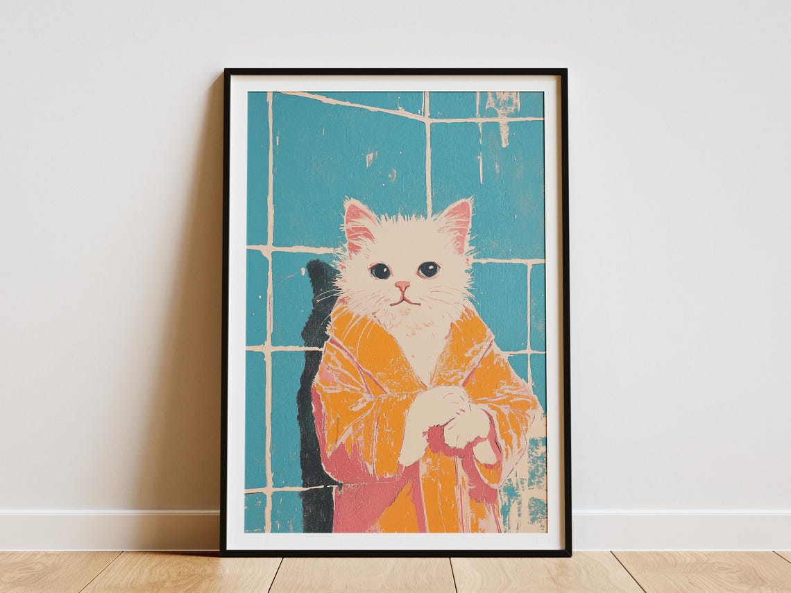 Ragdoll Kitten Art Print Baby Animal Bathrobe Bathroom Poster Cute Cat Wall Decor Funny Pet Lover Gift