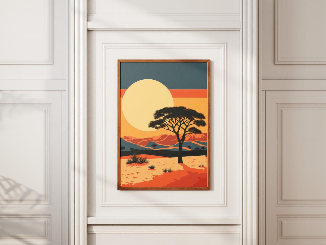 African Desert Sunset Lone Acacia Tree Minimalist Art Poster - Image 2