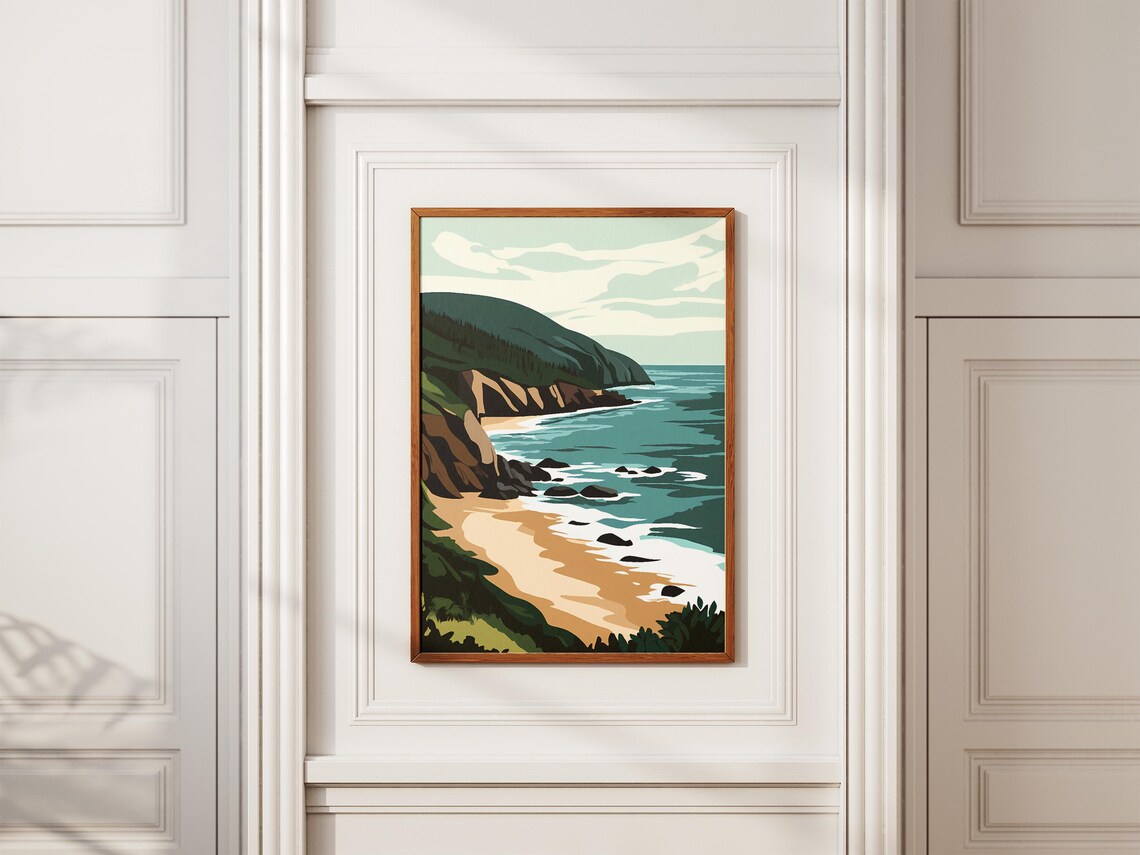 Cabot Trail Canada Rocky Coastline Ocean Beach Travel Art Poster - Image 2