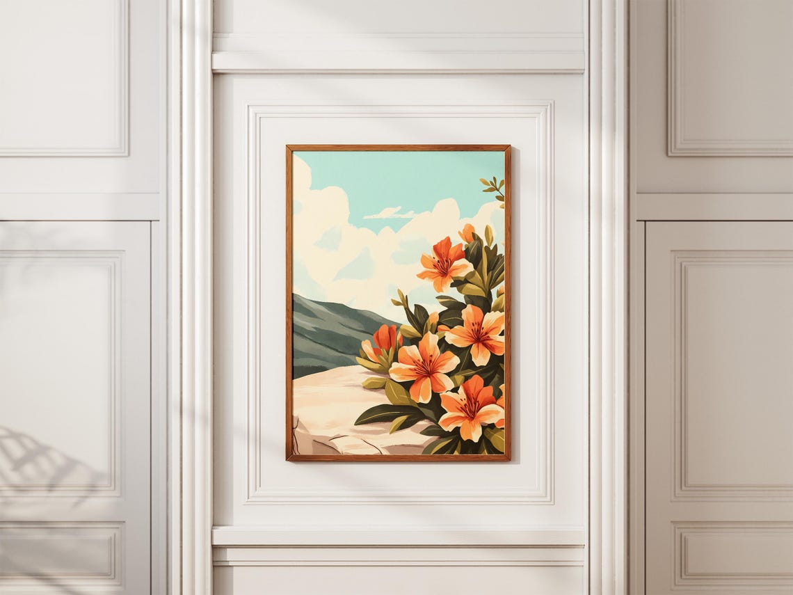 Bright Orange Azalea Blooms on a Rocky Mountain Cliff Poster - Image 2