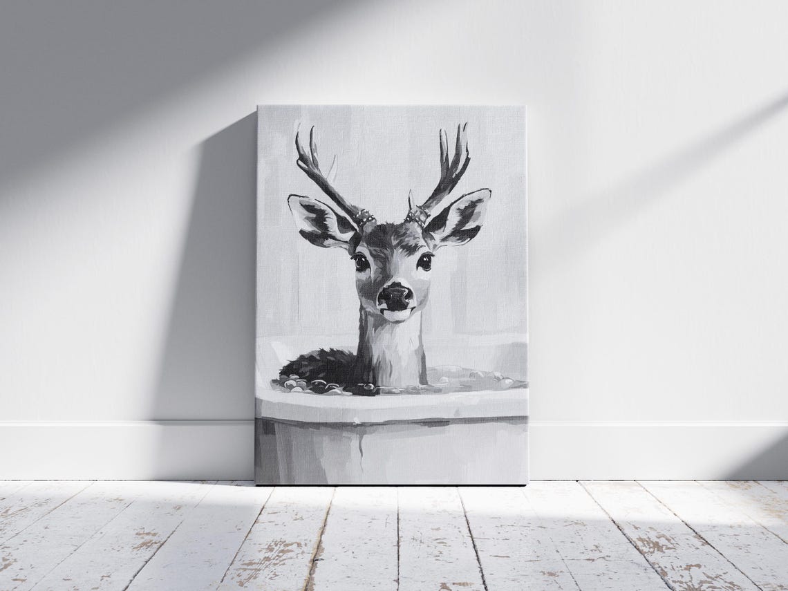 Deer In Bathtub Bubble Bath Poster Print Minimalist Animal Art Bathroom Wall Decor Funny Unique Home Whimsical - Image 2