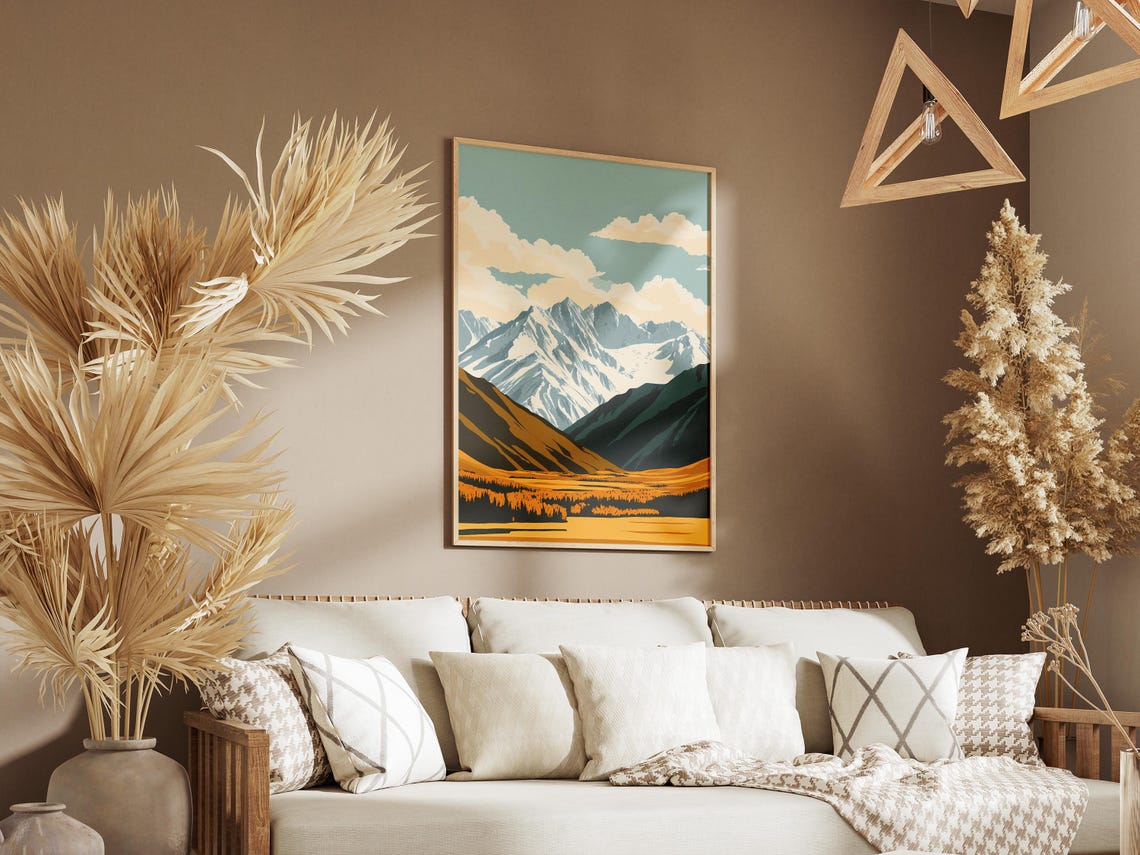Snowcapped Peaks Golden Valley Clouds Alpine Landscape Poster - Image 3