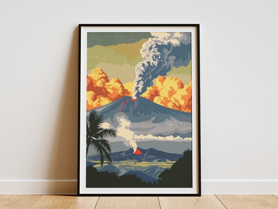 Hawaii Volcanoes National Park Vintage Travel Poster Erupting Lava Art