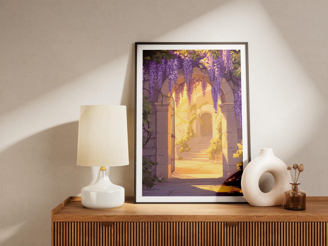 Wisteria Archway Golden Light Stone Garden Gateway Spring Poster - Image 5