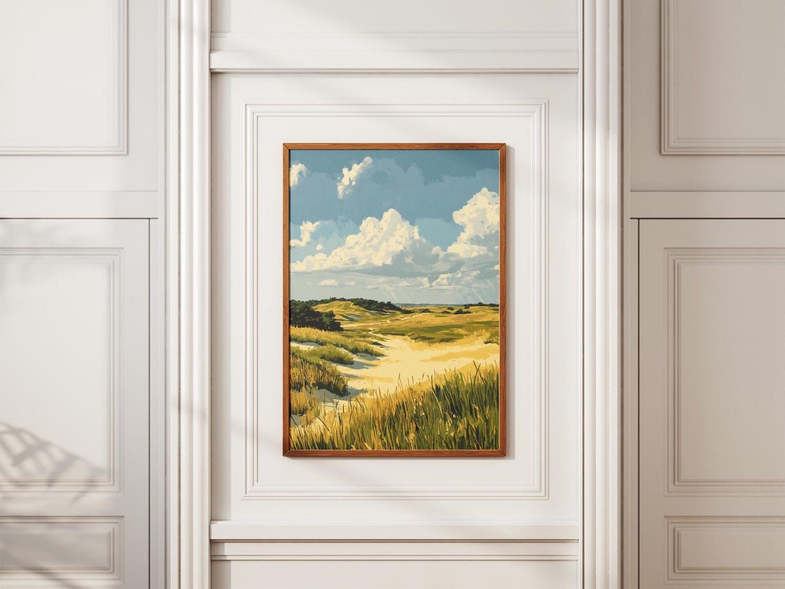 Prairie Grass Sand Dunes Billowing Cloudy Sky Meadow Field Poster - Image 2