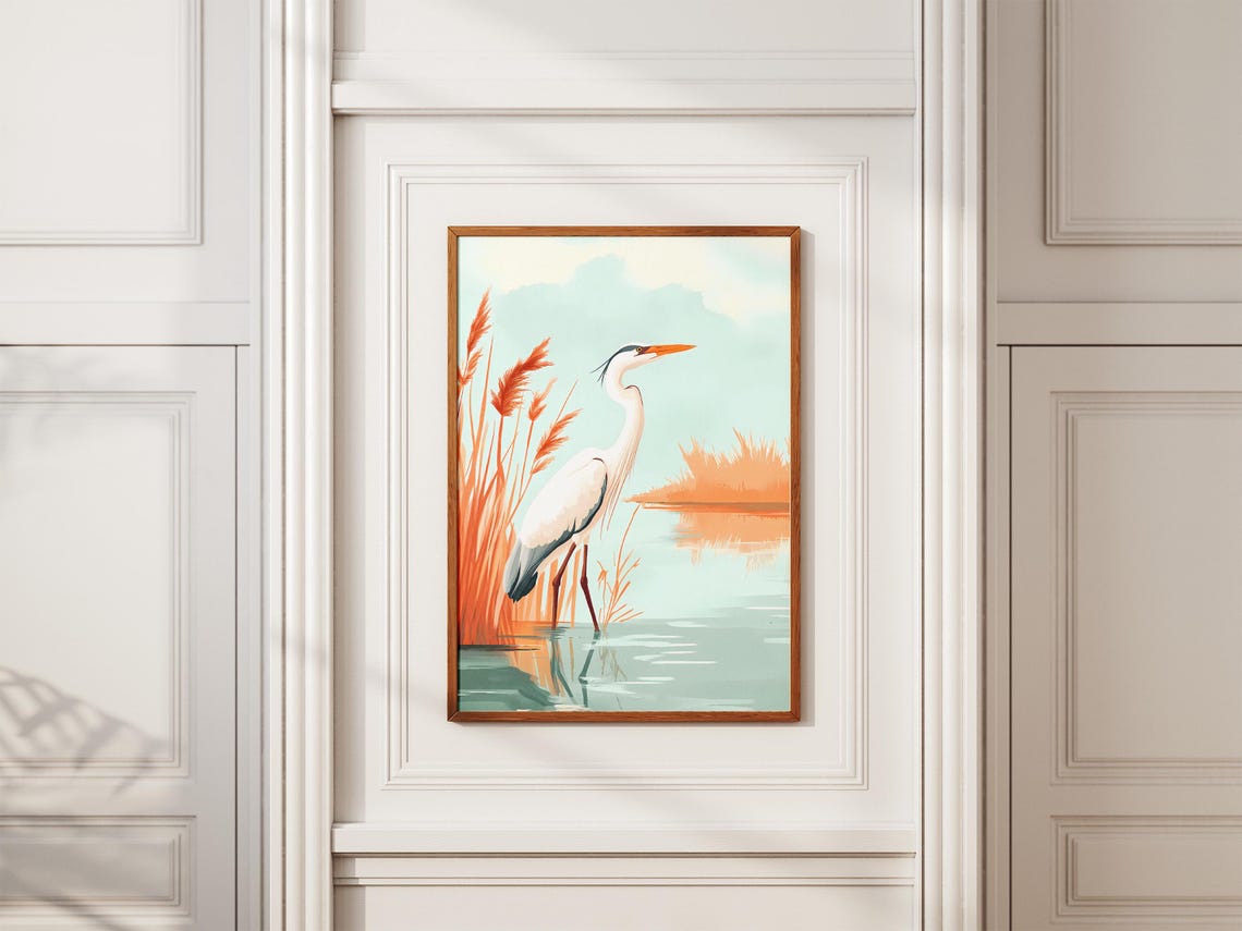Great Blue Heron in a Marsh with Red Reeds Wetland Bird Poster - Image 2