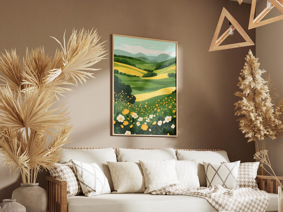 Buttercup Meadow On Rolling Green Hills Spring Scenic Poster - Image 3